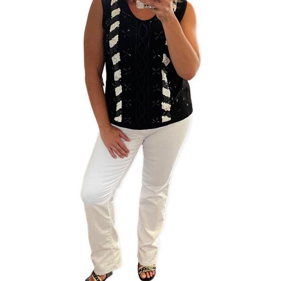 LL Europeanâextensively beaded sleeveless top, europeanâsz 42, blackâknit - Picture 2 of 16